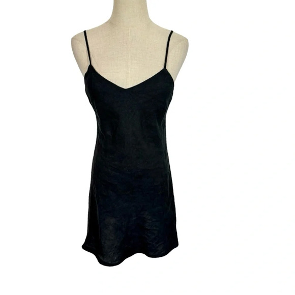 MATE the Label Linen Mini Slip Dress in Black 100% Linen - Picture 2 of 11